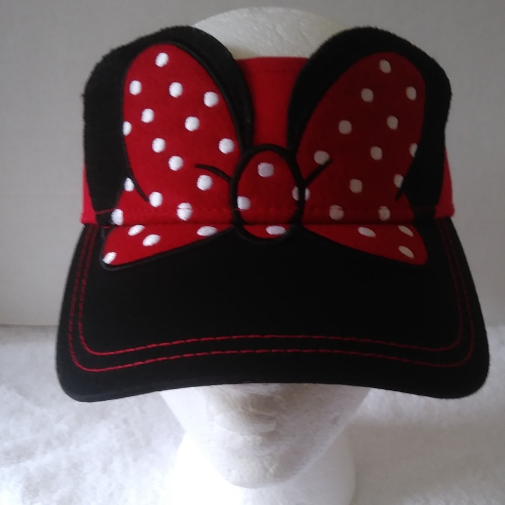 Disney Adult Minnie Mouse Bow Visor Red Black